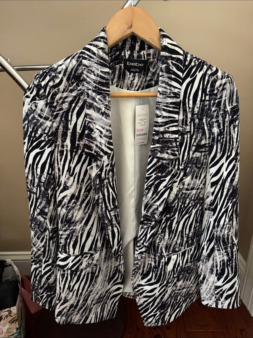 bebe Black & White Zebra-Print Blazer